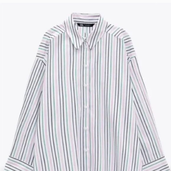 Zara White Striped Cotton Oversized Blouse/Shirt. Size s - Picture 8 of 10